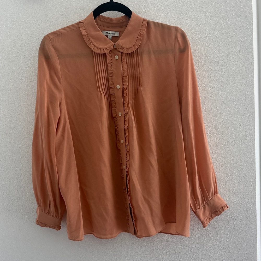 Madewell Peach Blouse with Ruffle Detail M